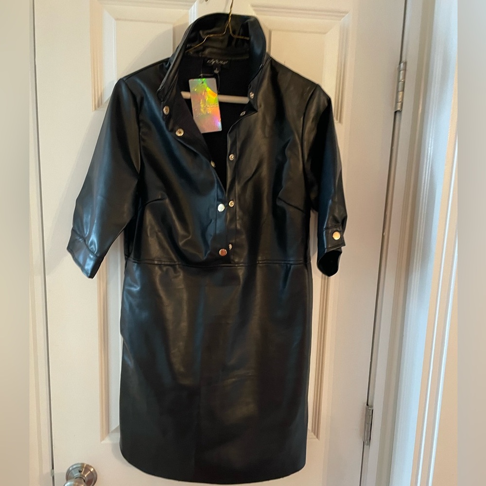 Black faux leather dress